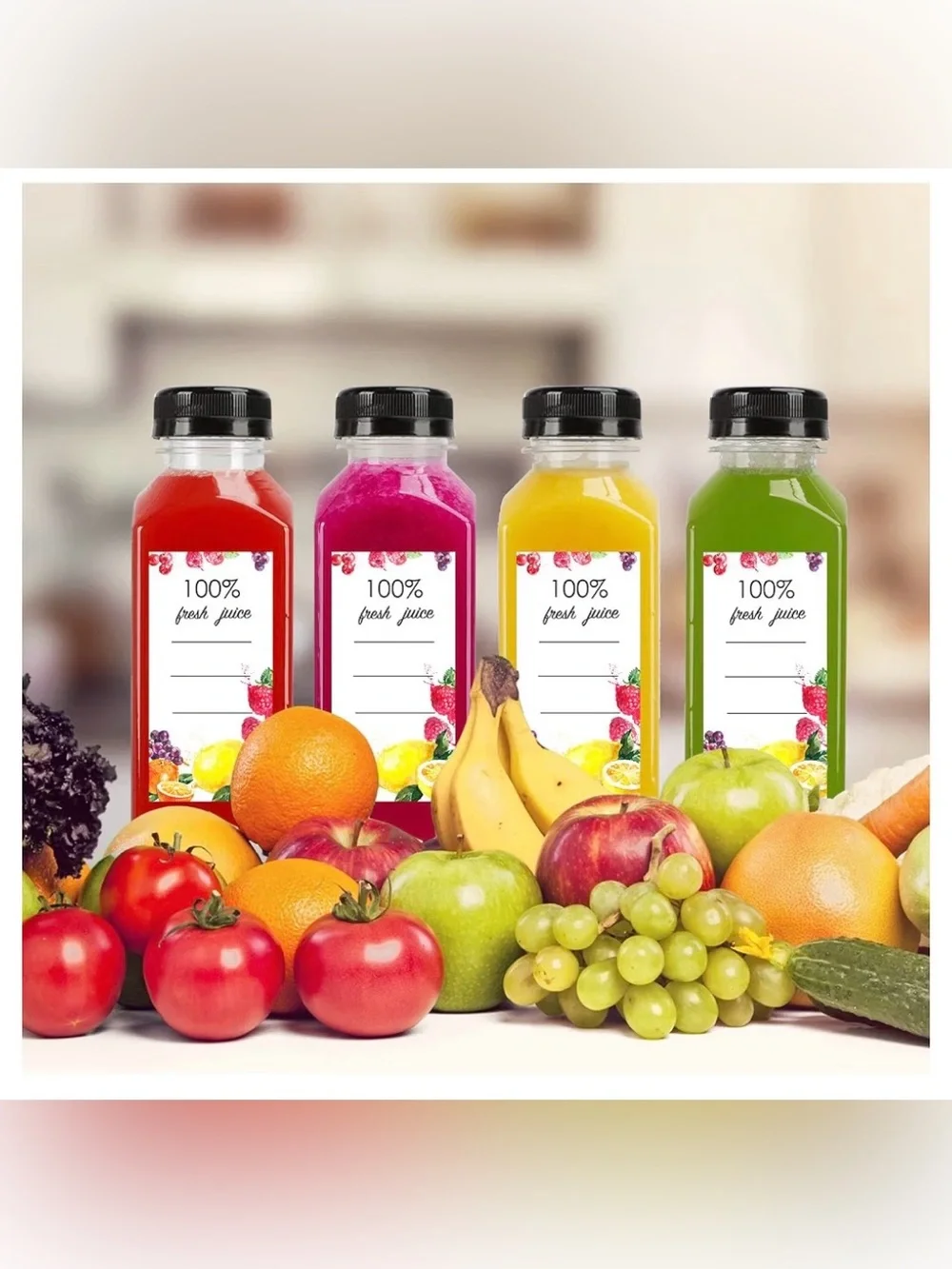 Moretoes 40pcs 12oz Juice Bottles with Caps, Plastic Bottles with Lids
